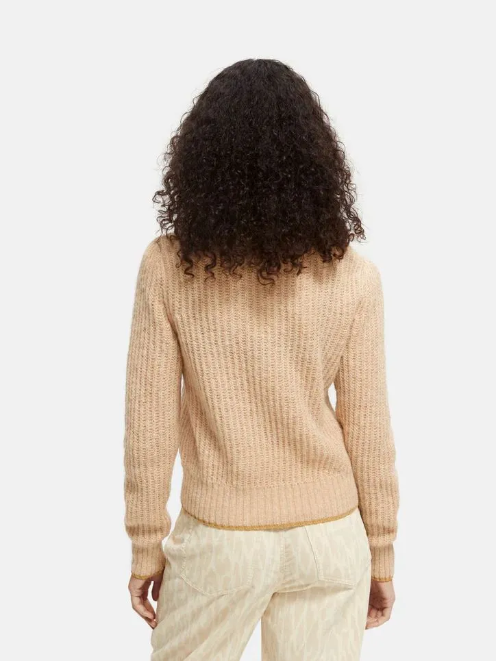 Scotch & Soda Crewneck Knit with Puffed Sleeves - Camel Melange