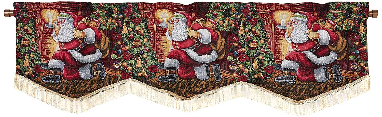 Seasonal Tapestry Xmas Decorative Window Treatment Rod Pocket Curtain Straight Valance