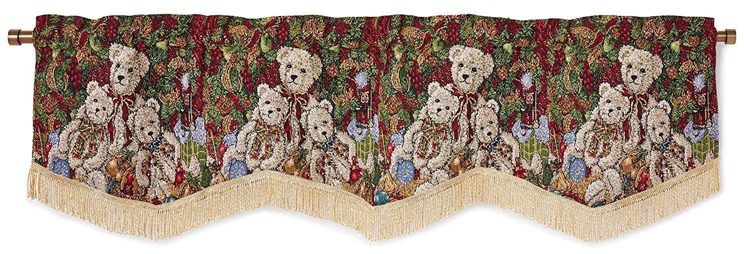 Seasonal Tapestry Xmas Decorative Window Treatment Rod Pocket Curtain Straight Valance