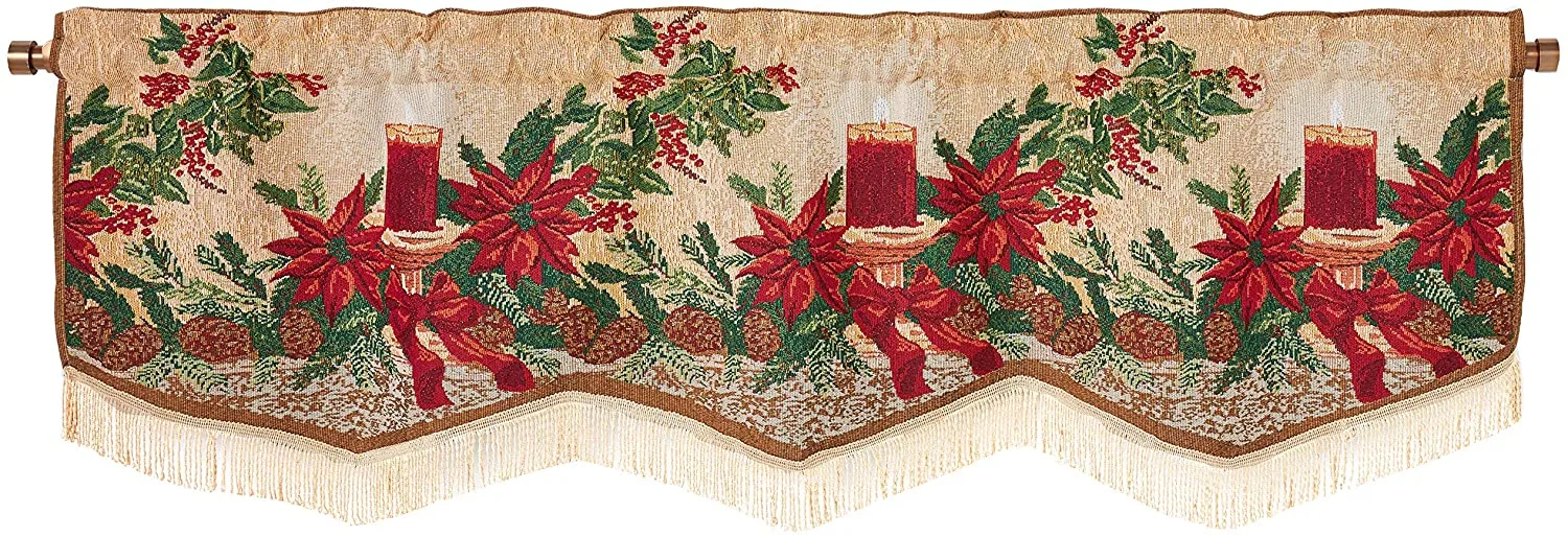 Seasonal Tapestry Xmas Decorative Window Treatment Rod Pocket Curtain Straight Valance