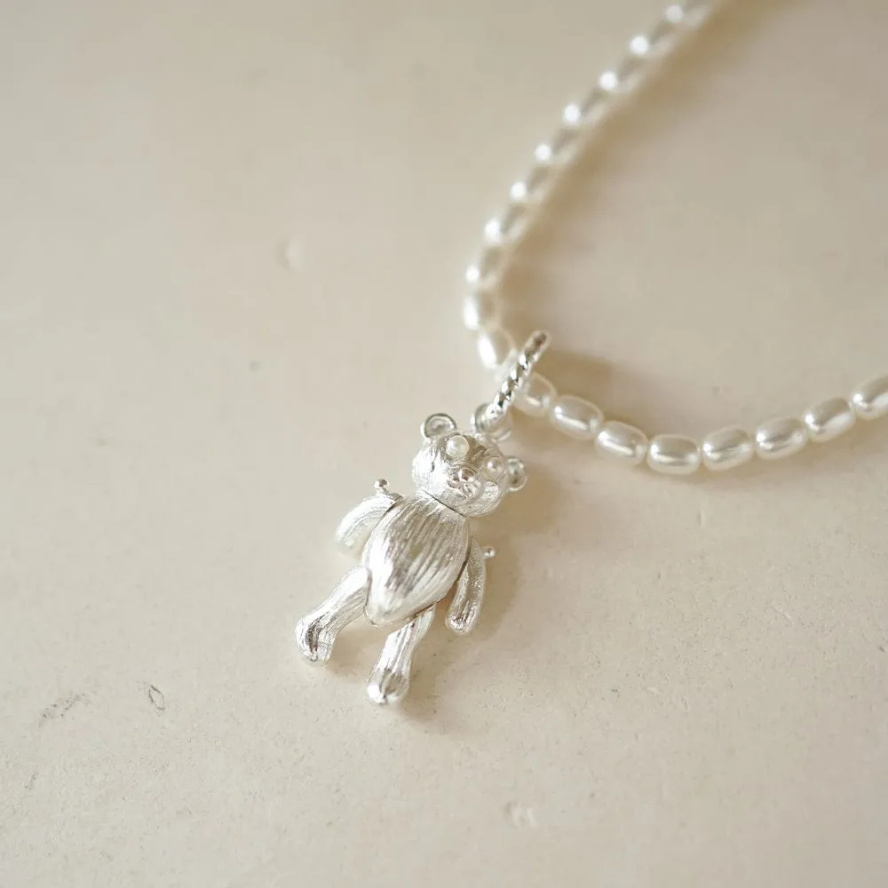 Shrimps Teddy Bear Pearl Necklace Sterling Silver