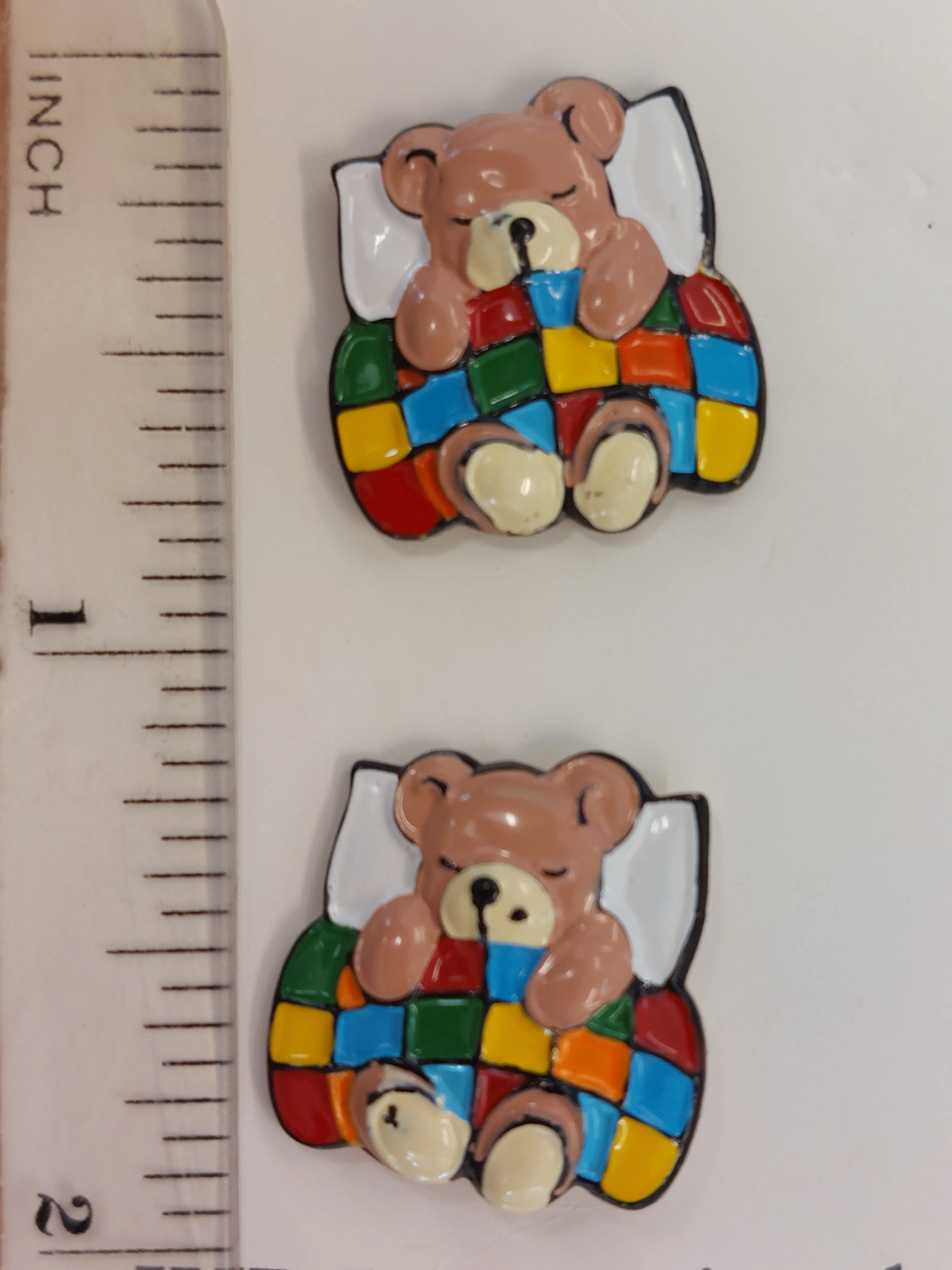 Sleeping Teddy Character Buttons with Shank - Twin Pack