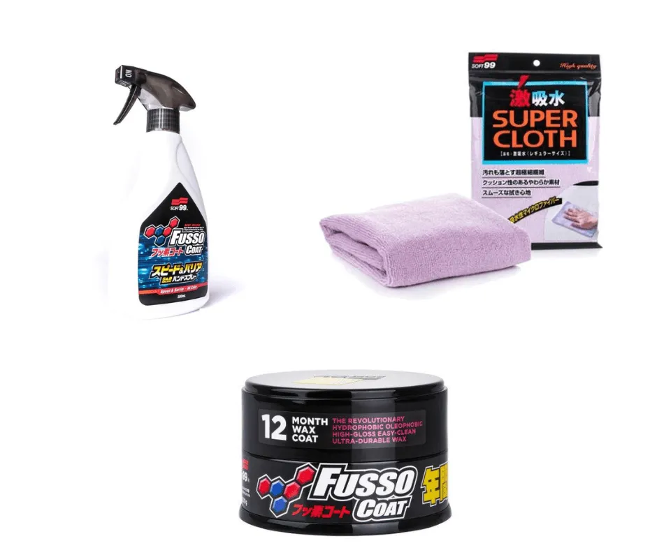 Soft99 Car Care Kit Fusso Coat Wax Dark & Fusso Spary QD Booster & Microfiber Cloth