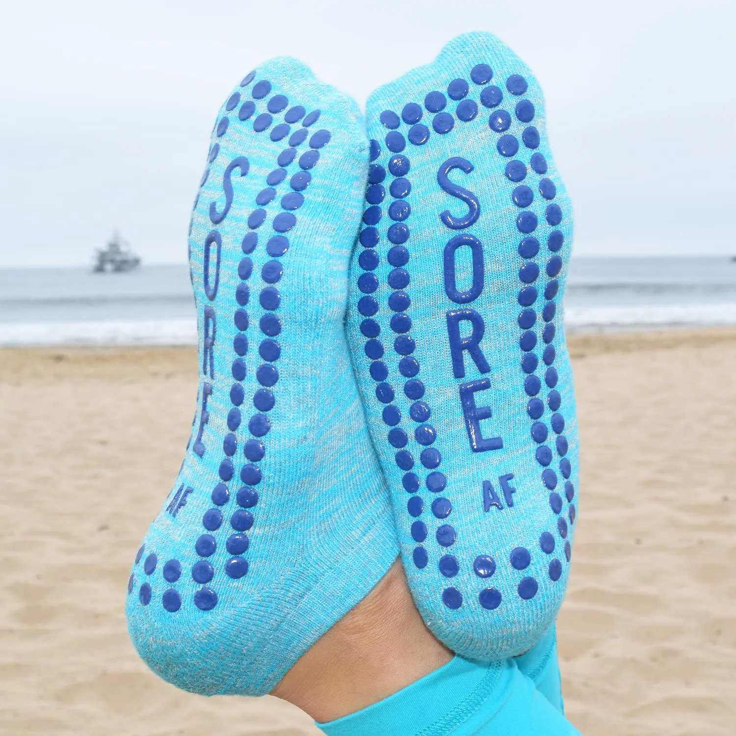 Sore AF Sticky Socks in Blue | Barre Pilates Yoga Giftable Anti-Slip Grippy Socks