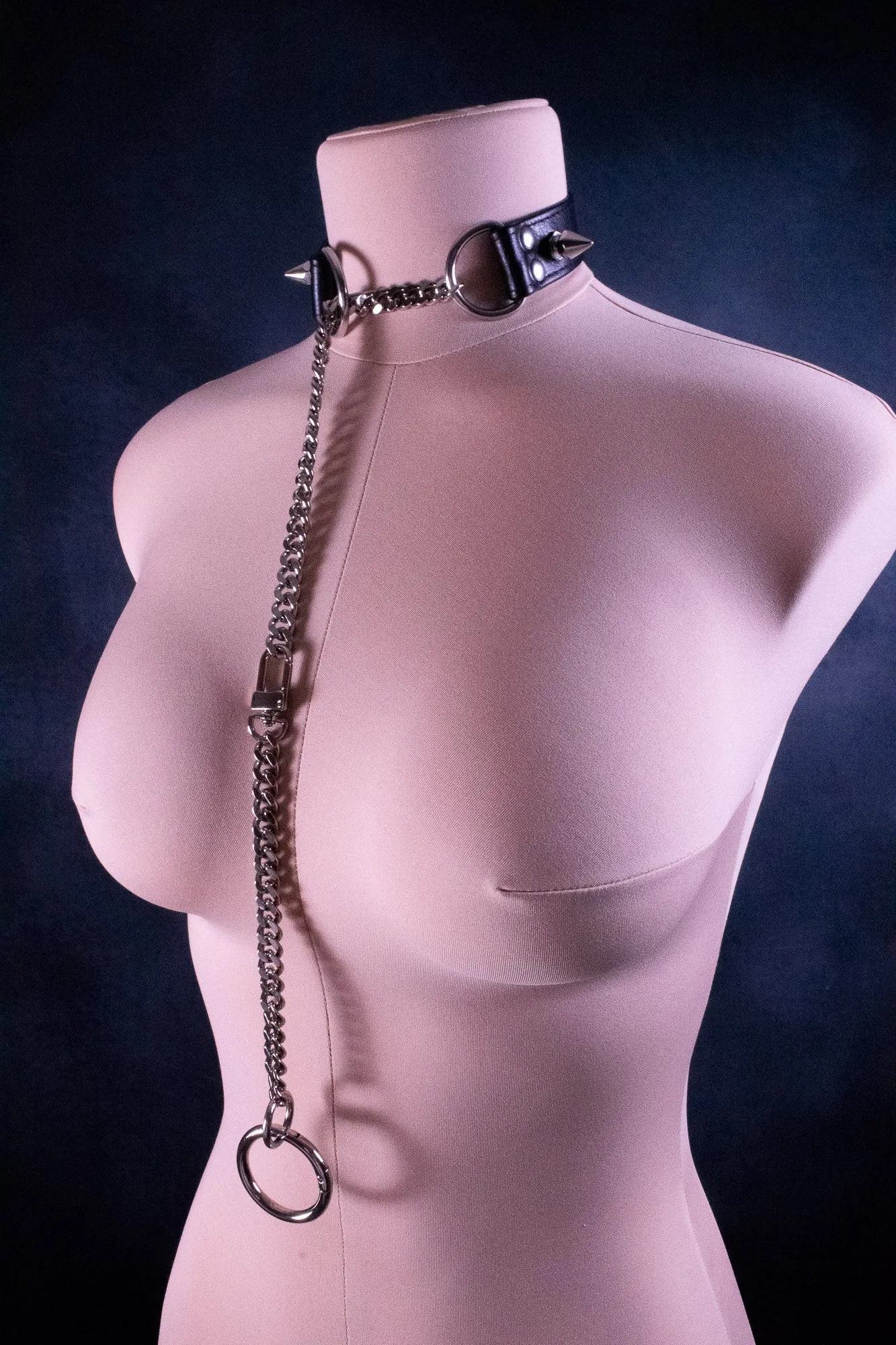 Split Silver & Black Leather Slip Chain Collar _LIMITED_