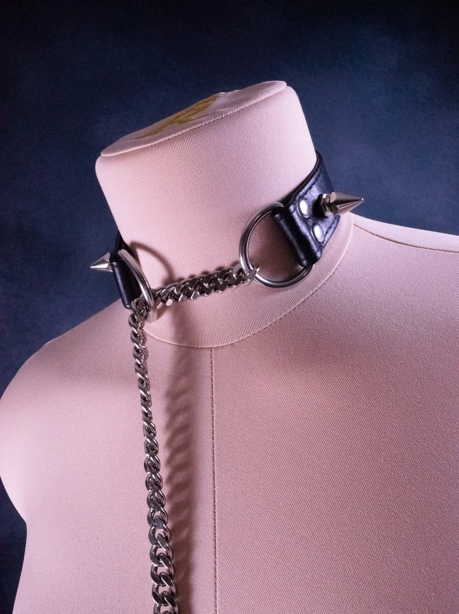 Split Silver & Black Leather Slip Chain Collar _LIMITED_