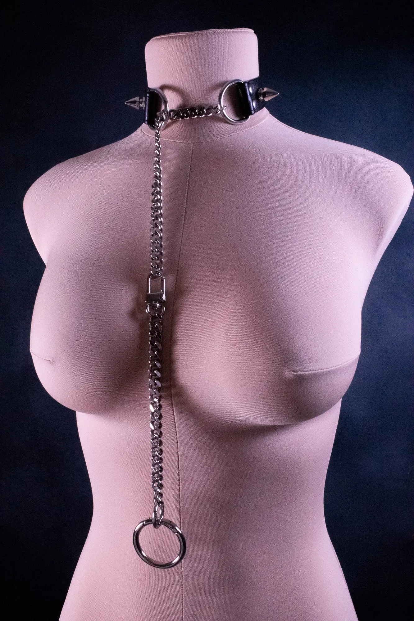 Split Silver & Black Leather Slip Chain Collar _LIMITED_