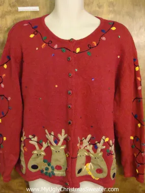 Startled Reindeer Heads Funny Christmas Sweater