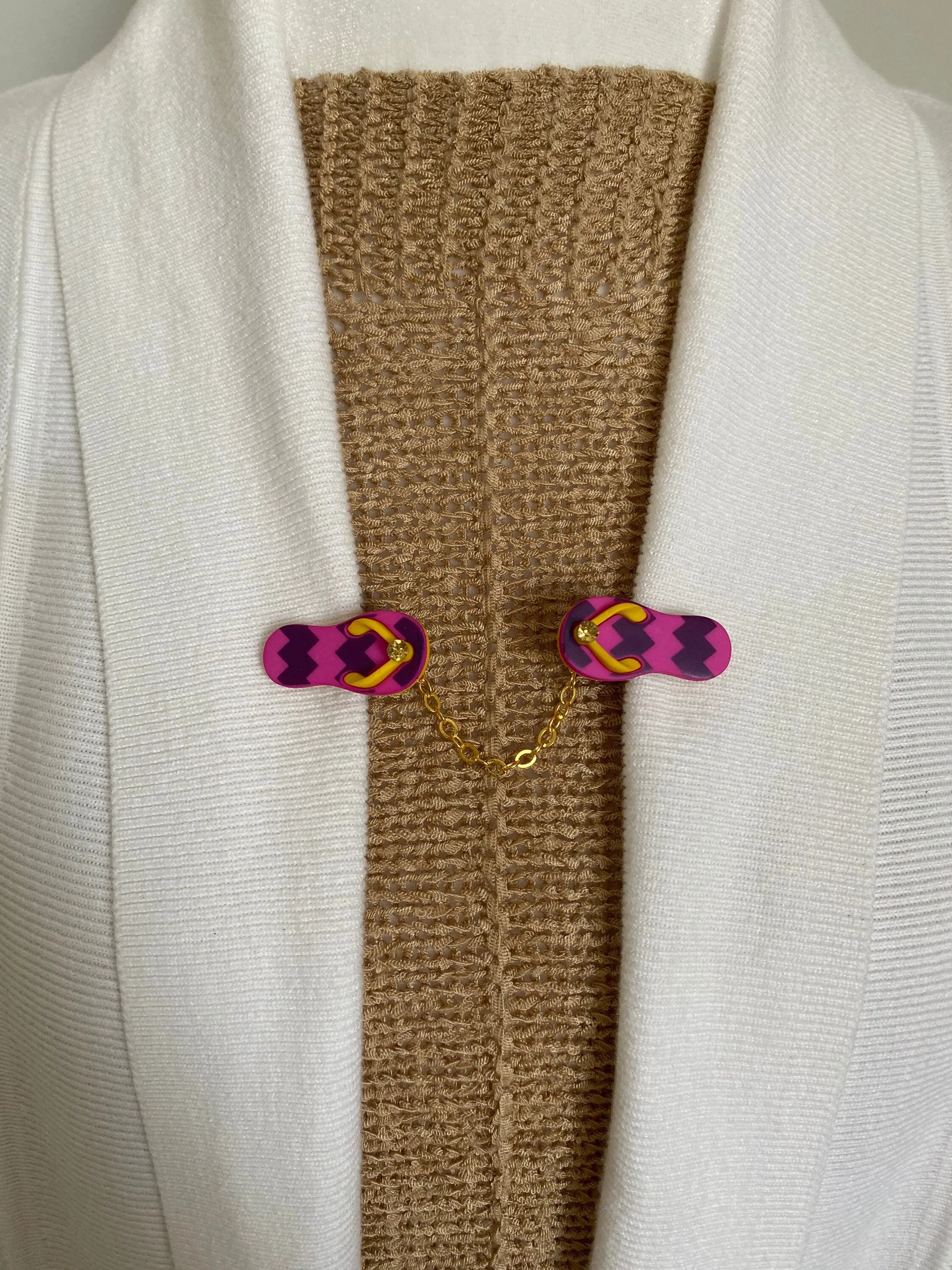 Sweater Clips Pink Purple Gold Flip Flop Sweater Clip Cardigan Clasp Beach Tropical Jewelry Gift for Mom Gifts for Her by Fabulici