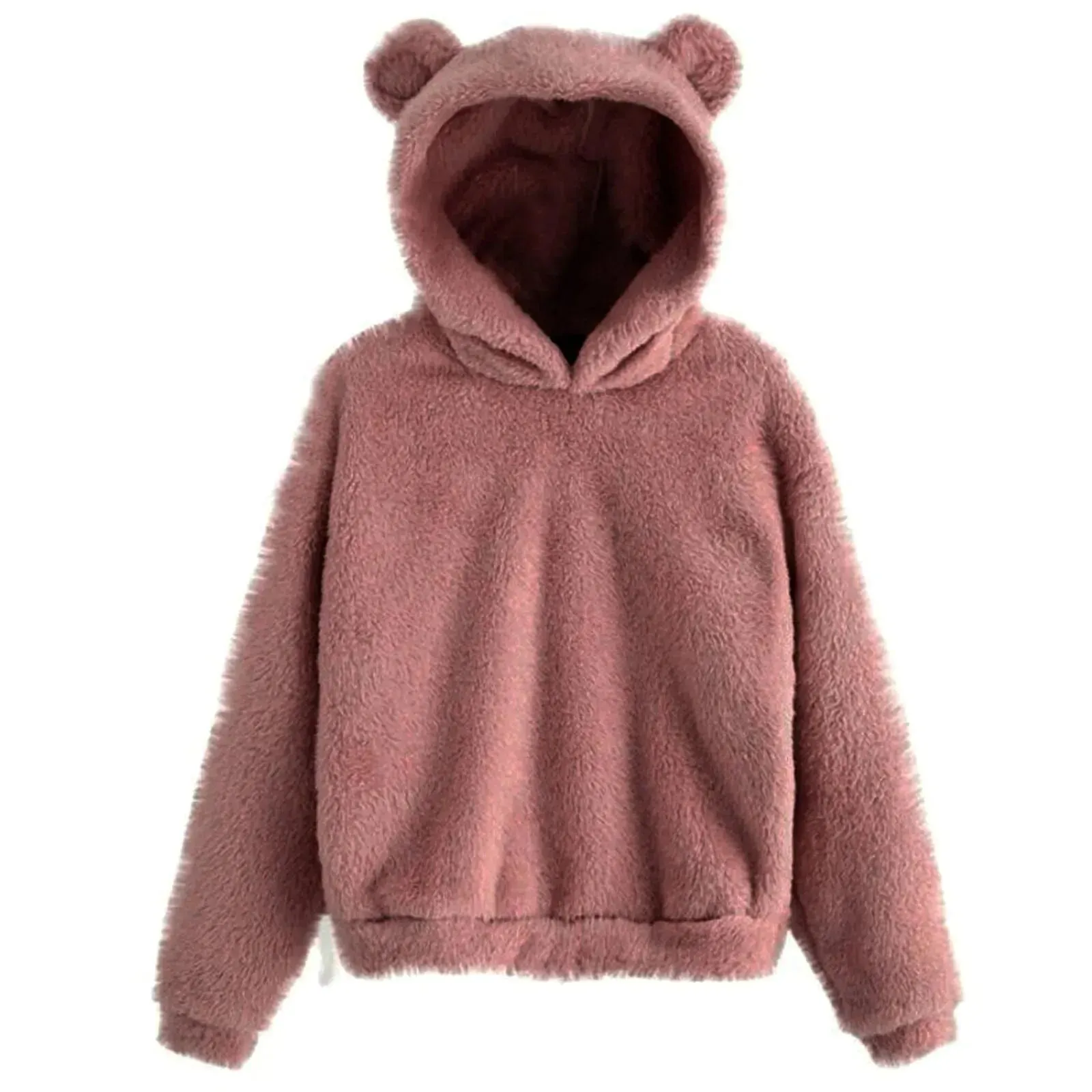 Teddy Bear Ear Women's Hoodie Cute Lightweight Warm Long Sleeve Fleece Kawaii Harajuku Cosplay Girl Furry