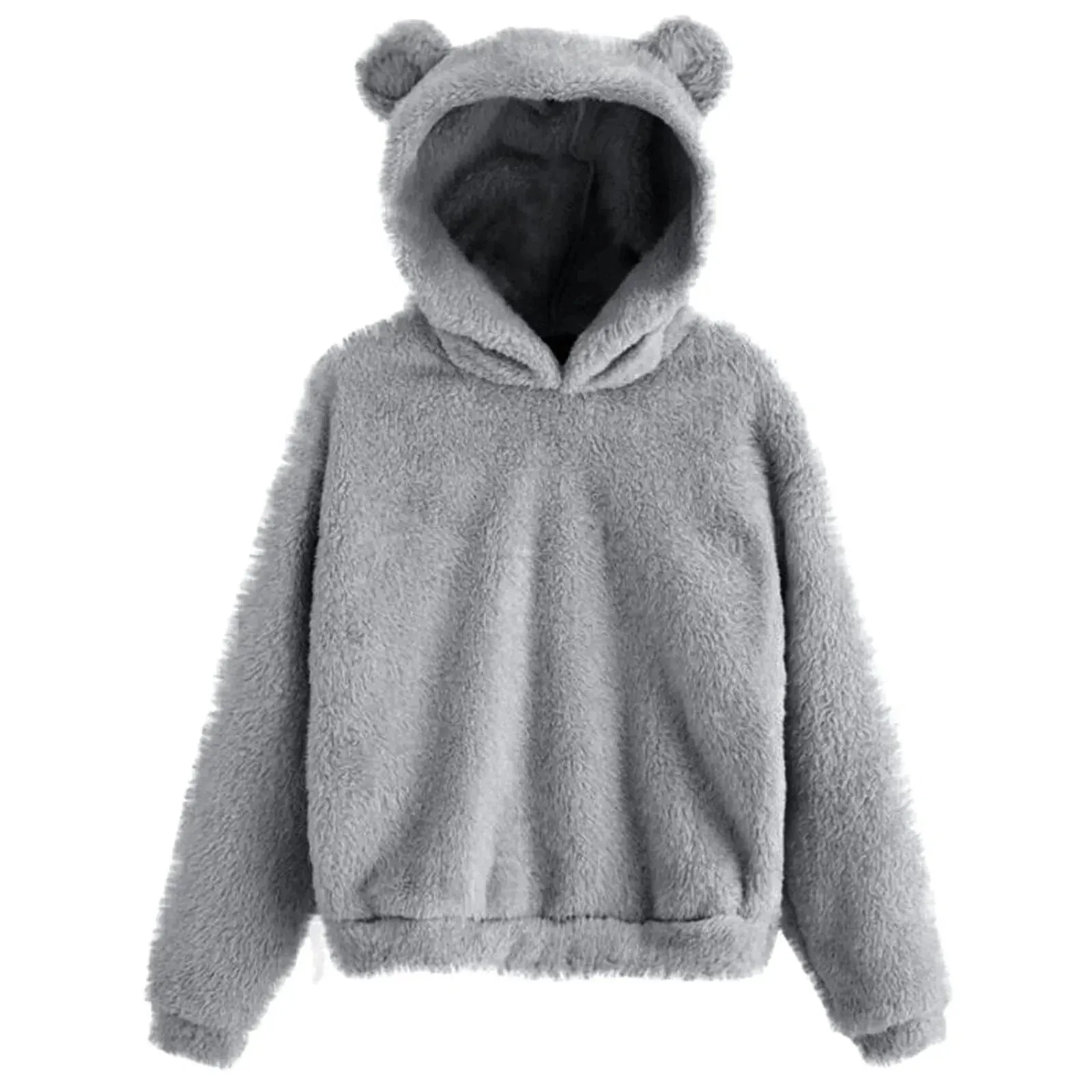 Teddy Bear Ear Women's Hoodie Cute Lightweight Warm Long Sleeve Fleece Kawaii Harajuku Cosplay Girl Furry