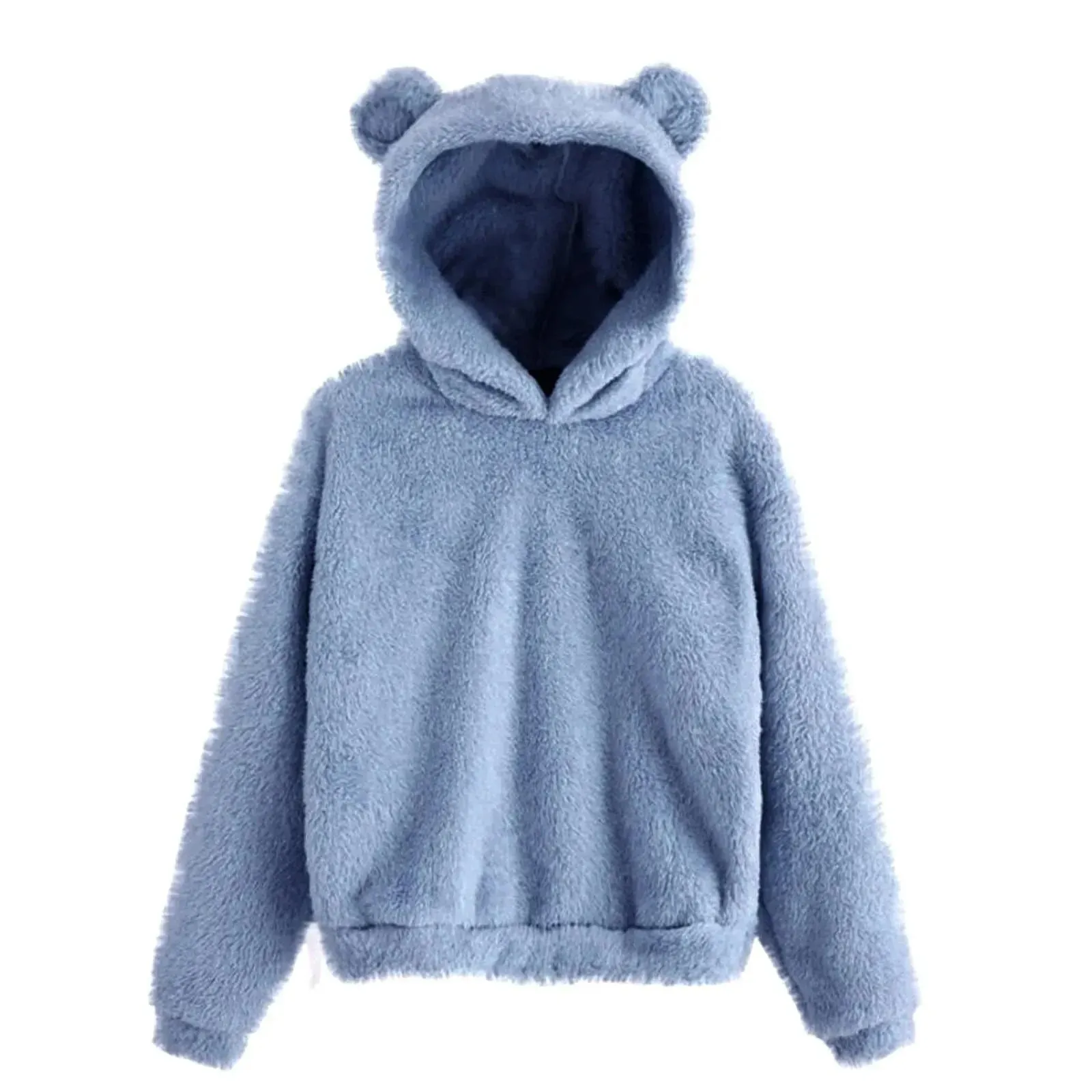 Teddy Bear Ear Women's Hoodie Cute Lightweight Warm Long Sleeve Fleece Kawaii Harajuku Cosplay Girl Furry