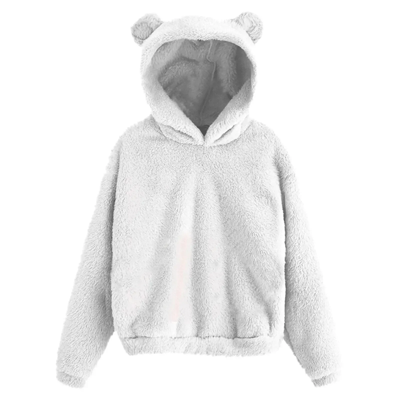 Teddy Bear Ear Women's Hoodie Cute Lightweight Warm Long Sleeve Fleece Kawaii Harajuku Cosplay Girl Furry