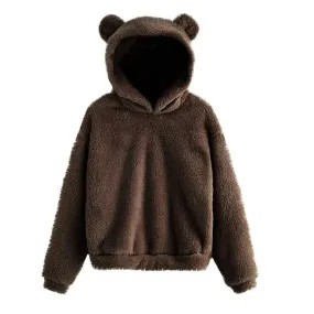 Teddy Bear Ear Women's Hoodie Cute Lightweight Warm Long Sleeve Fleece Kawaii Harajuku Cosplay Girl Furry