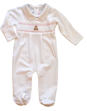 Teddy Bear Smocked Footie-Pink