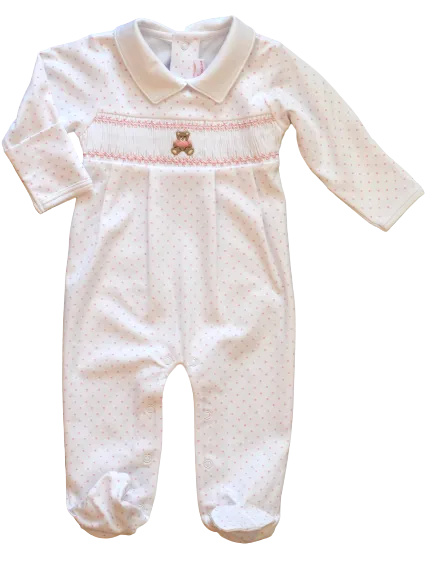 Teddy Bear Smocked Footie-Pink