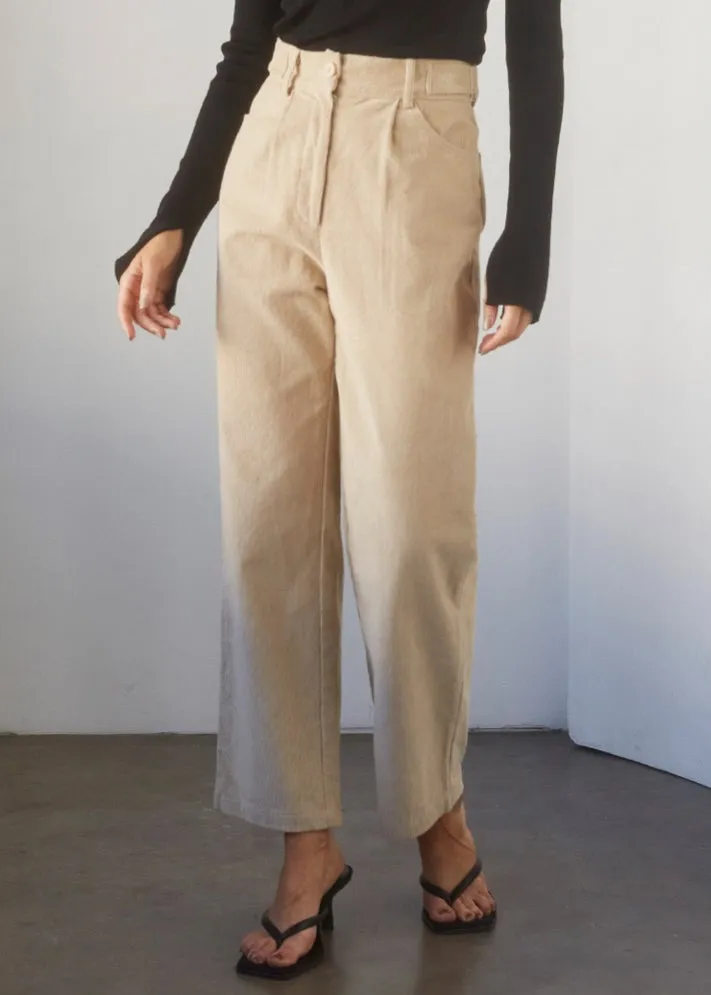 Tianna, Women's Pleated Corduroy Trousers, Beige