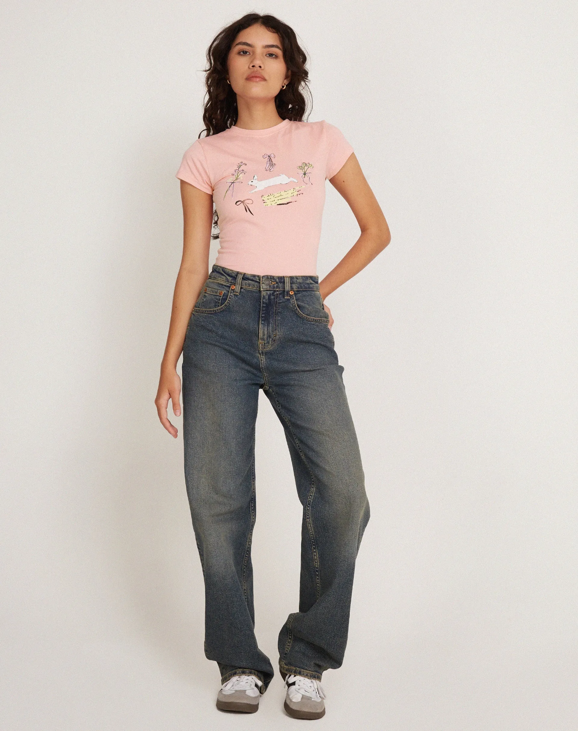 Tiona Cropped Tee in Peony Pink Bunny