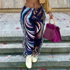 Tribal Swirl fringe detail joggers boho fashion pants