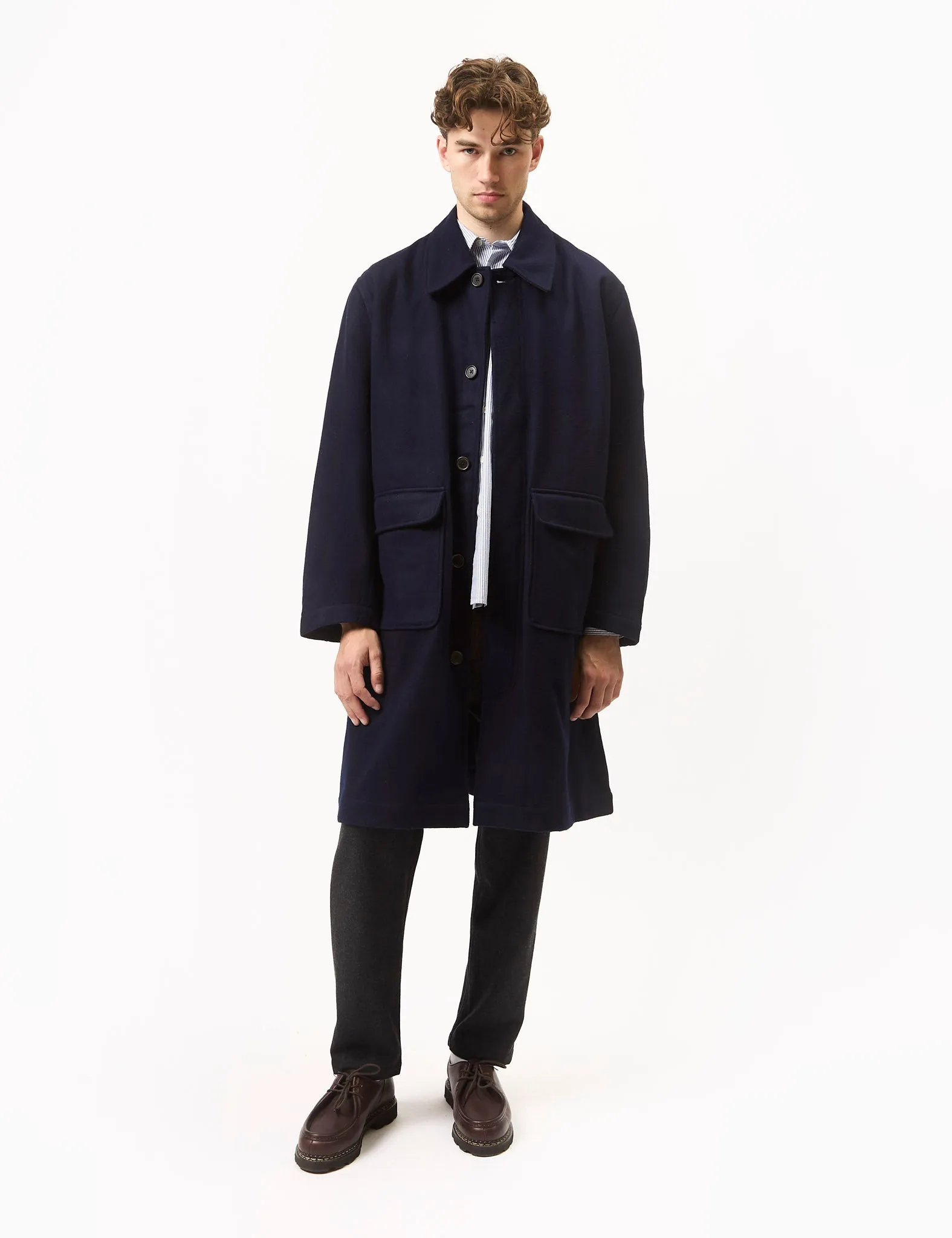 Universal Works Account Coat (Melton) - Navy Blue