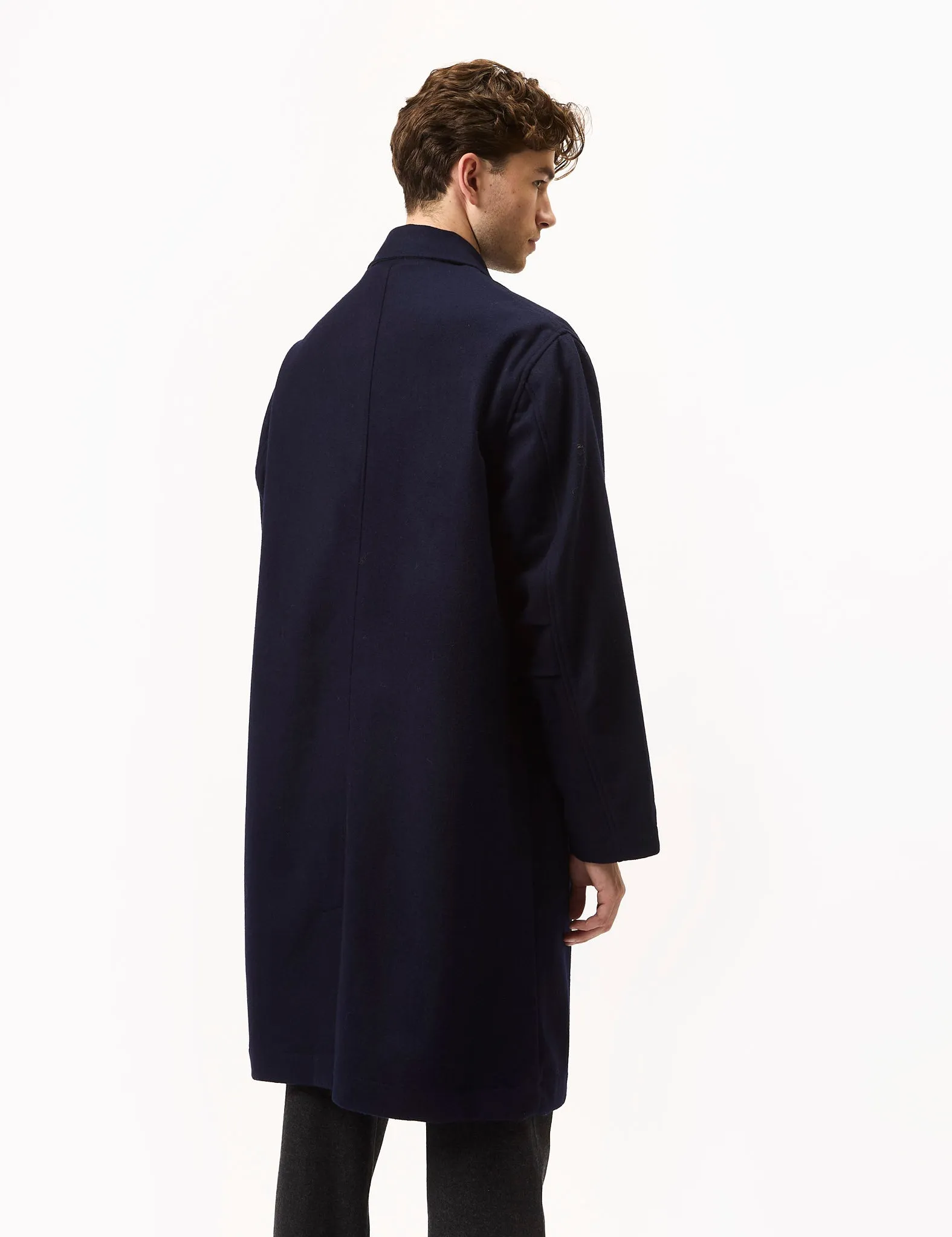 Universal Works Account Coat (Melton) - Navy Blue