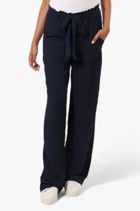 Urbanology Solid Belted Palazzo Pants - Navy