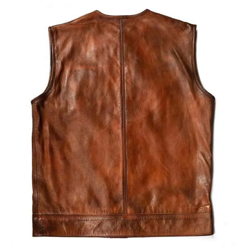 Vintage Brown Lambskin Leather Biker Vest for Men