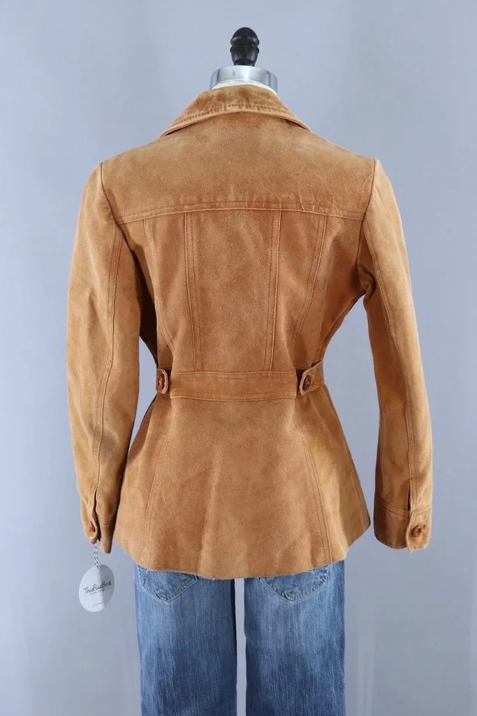 Vintage Caramel Tan Suede Belted Jacket