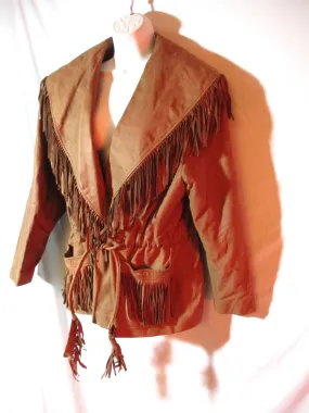 Vintage RZR Cowboy FRINGE Jacket Coat Hippie BROWN L Hippie 1970's Belted