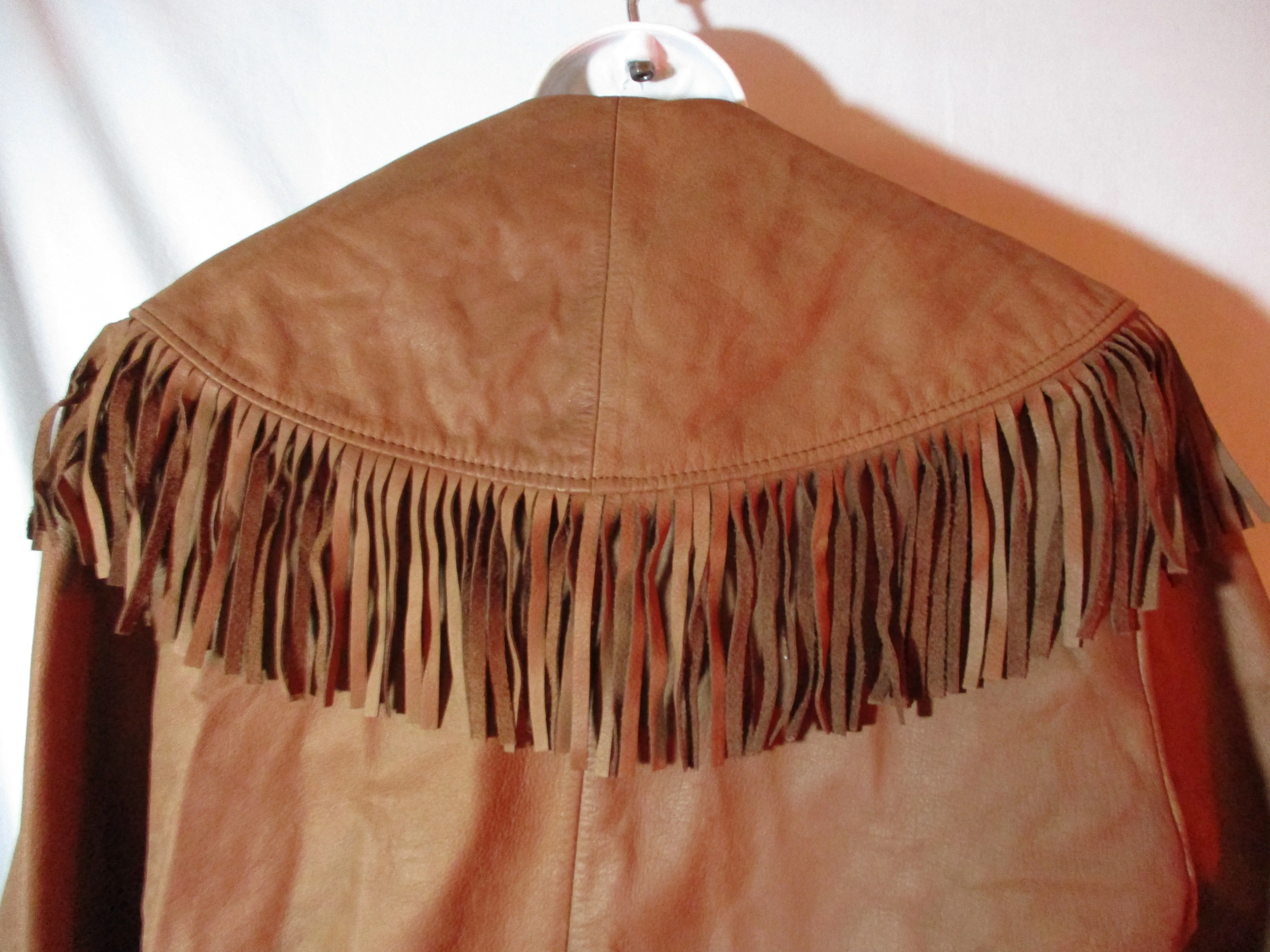 Vintage RZR Cowboy FRINGE Jacket Coat Hippie BROWN L Hippie 1970's Belted