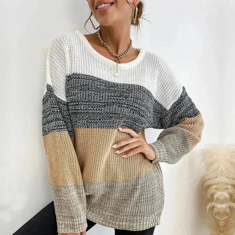 Winter Jacquard Knitted Pullover Sweater Tops for Women