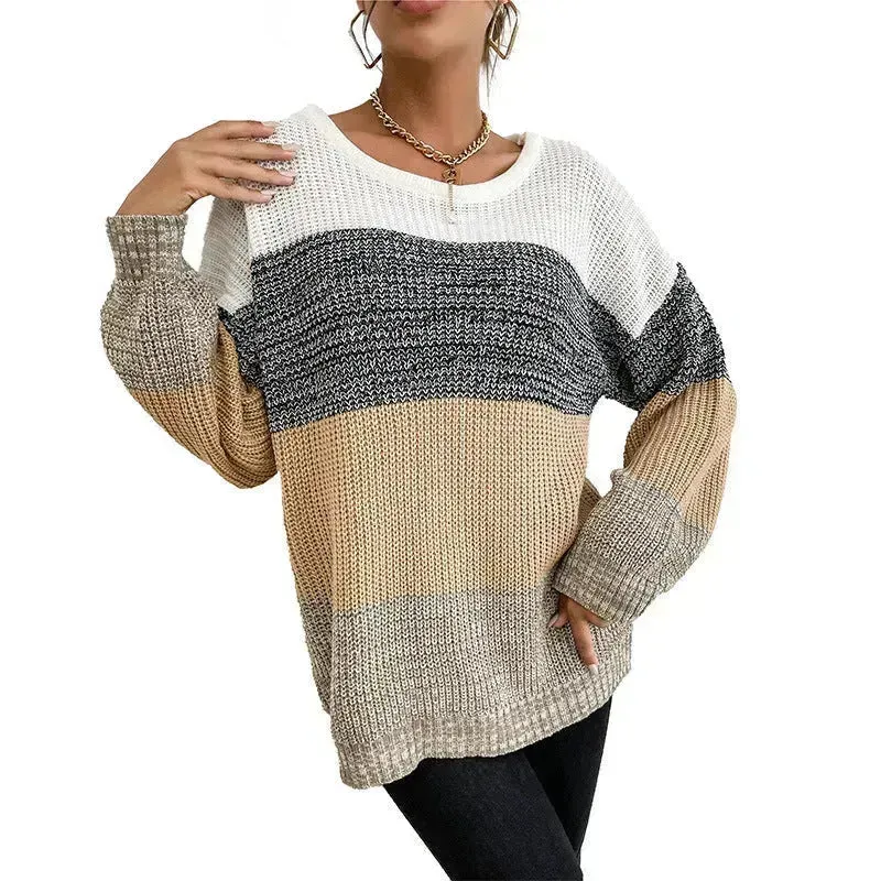 Winter Jacquard Knitted Pullover Sweater Tops for Women