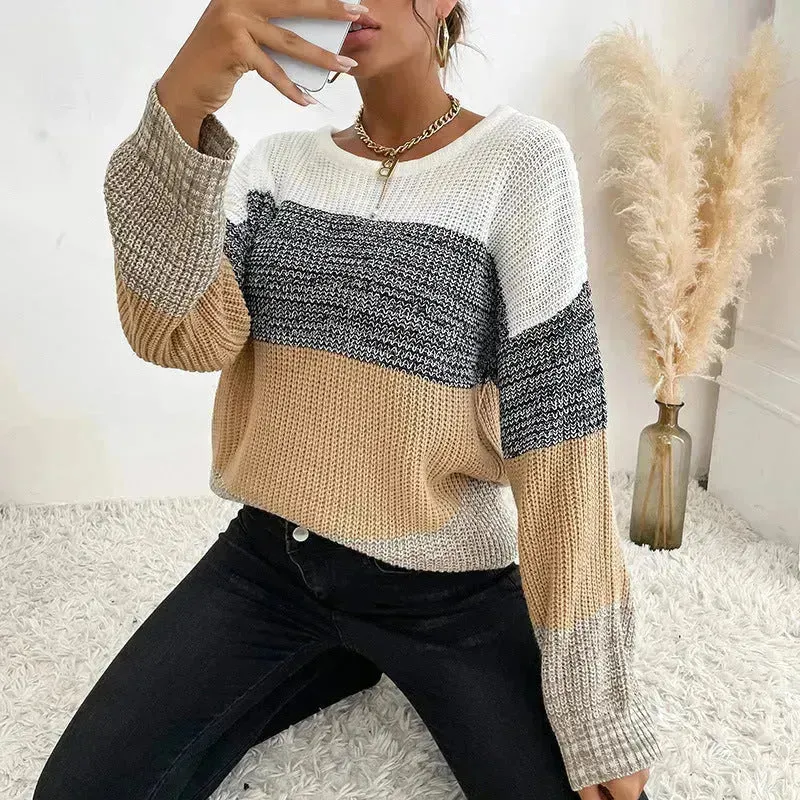 Winter Jacquard Knitted Pullover Sweater Tops for Women