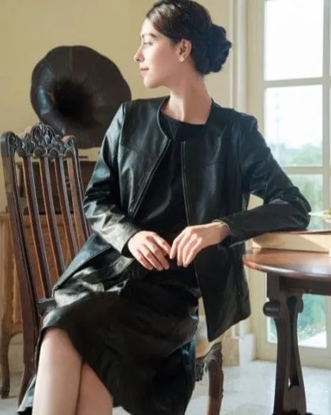 Woman Winter Skirt Leather Skirt Black Gia  Wave Skirt