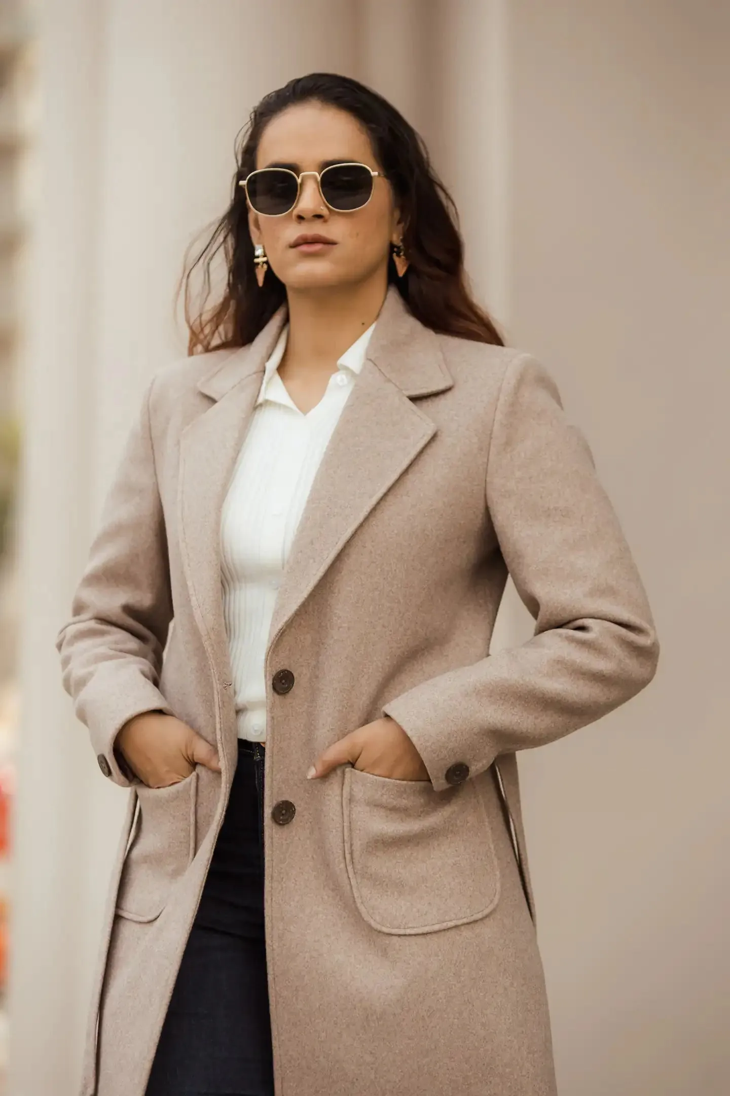 Women Long Coat with Belt