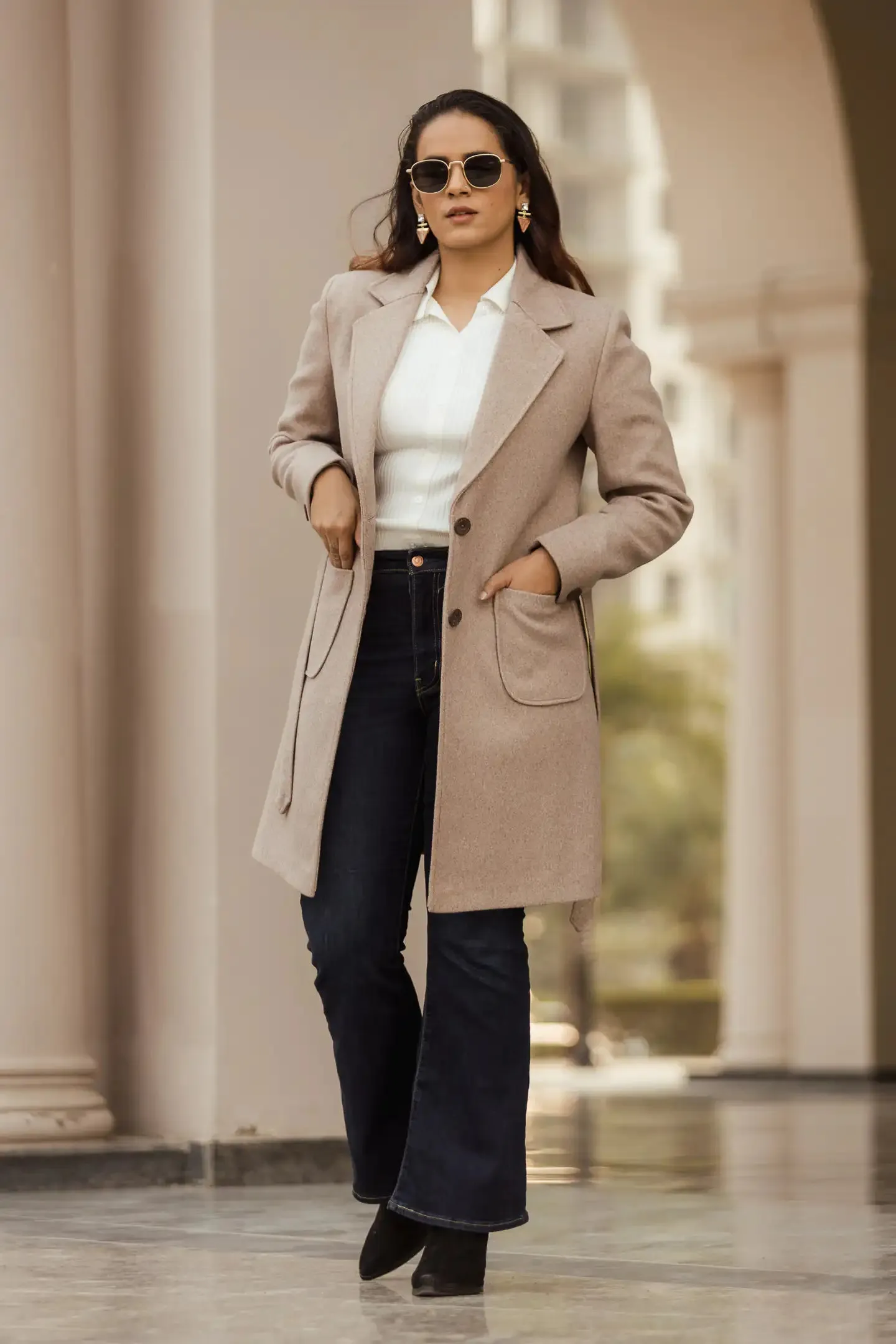 Women Long Coat with Belt