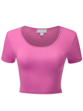 Women's Basic Scoop Neck Short Sleeve Crop Top Shirt (FWT1088)