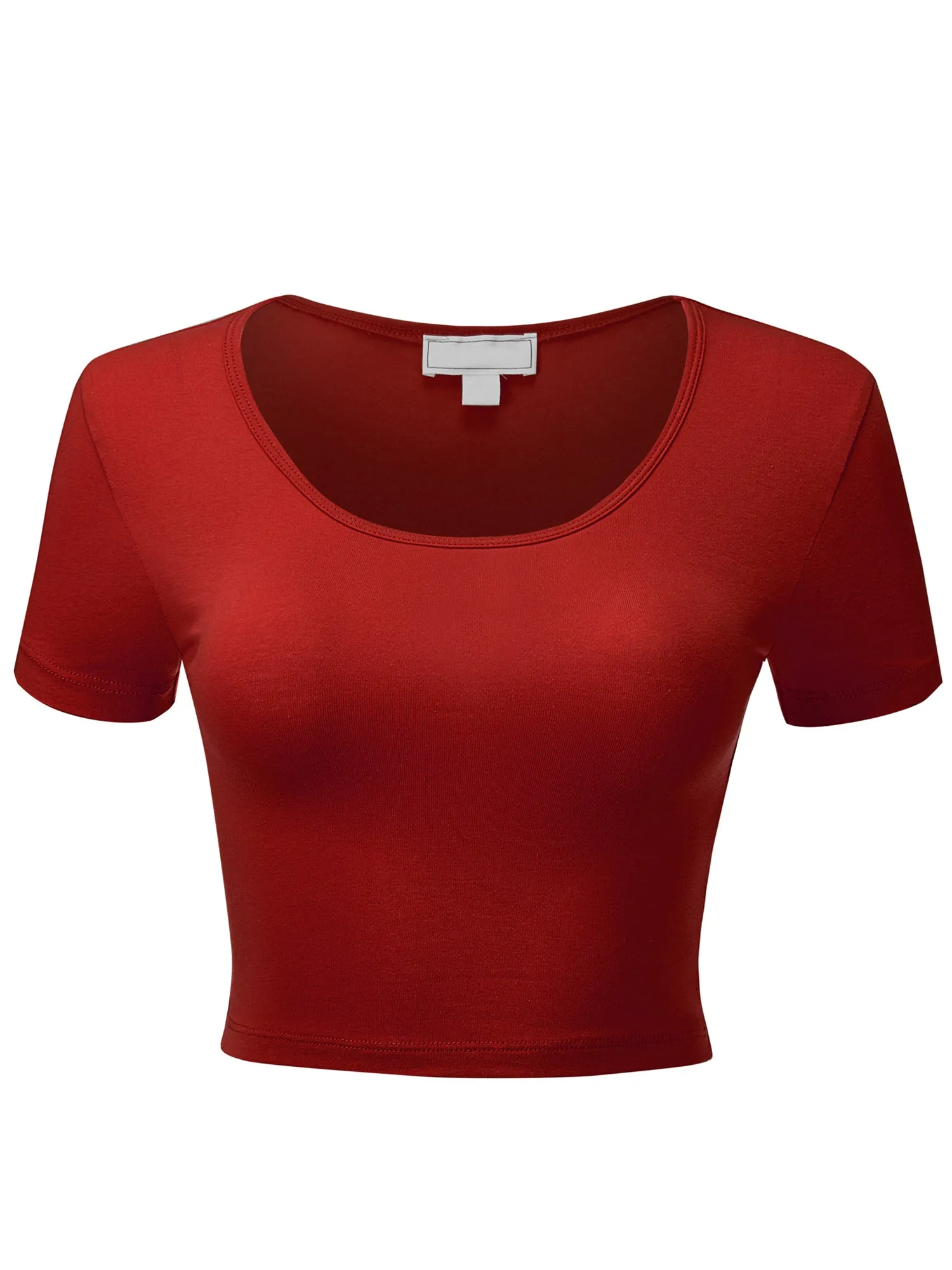 Women's Basic Scoop Neck Short Sleeve Crop Top Shirt (FWT1088)