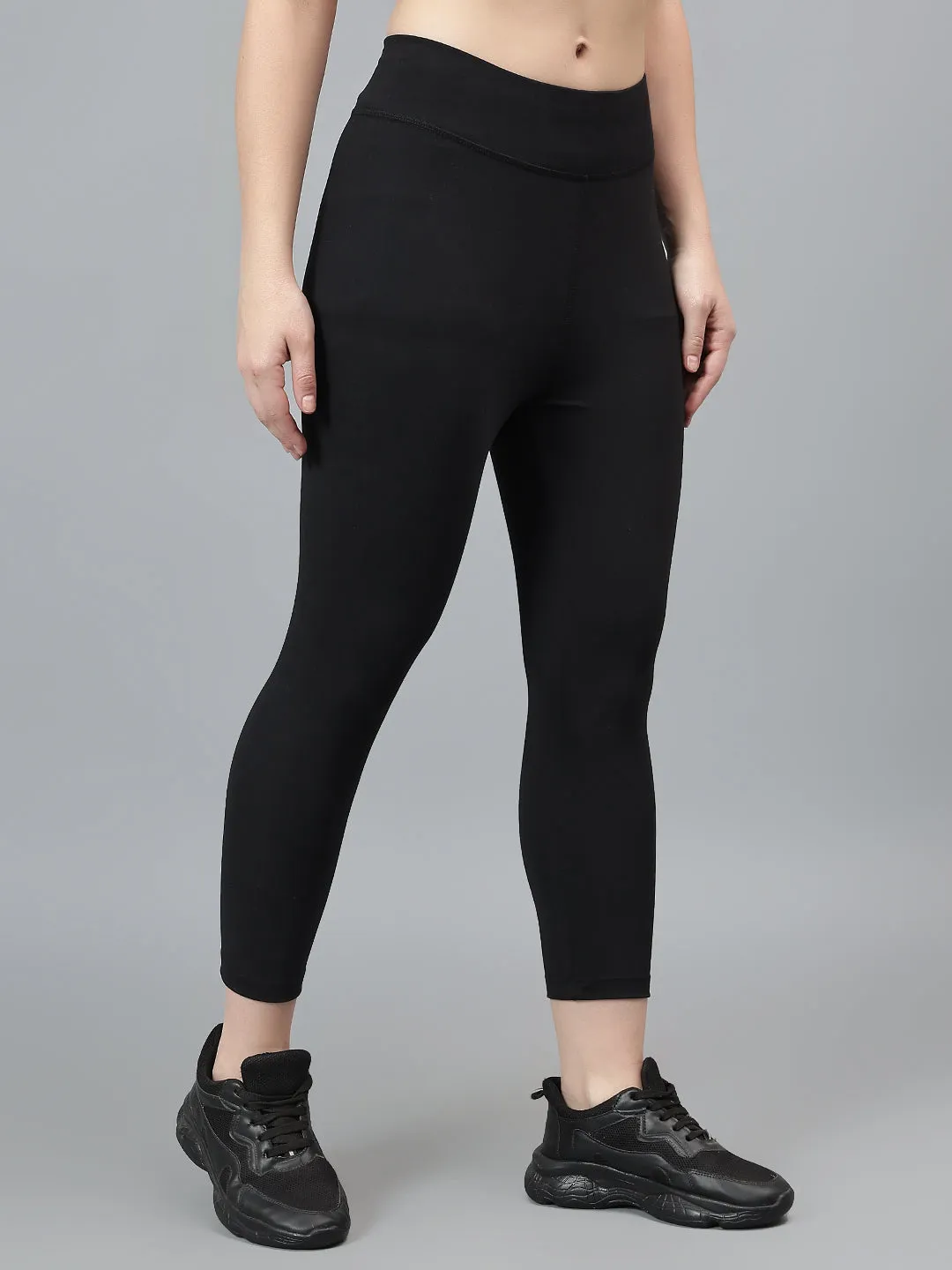 Women's Casual Solid Black Mid Rise Track Pants