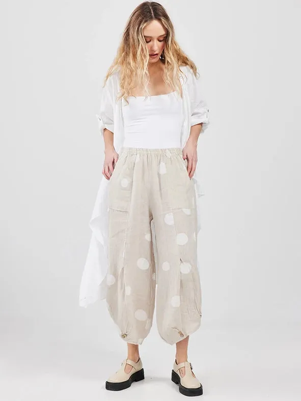 Women's - Lulu Linen Polka Dot Pants Beige