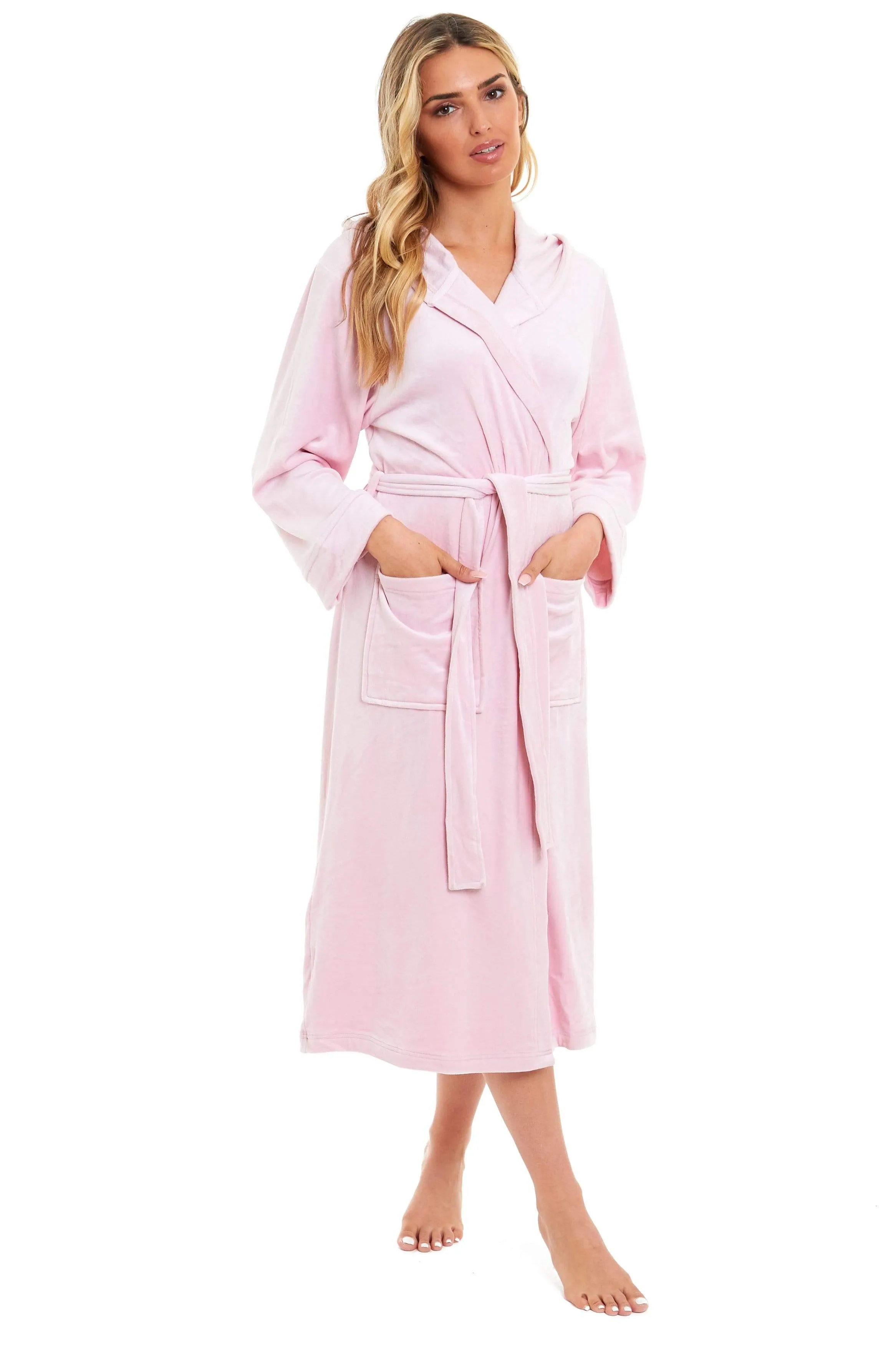 Women's Luxurious Velour Hooded Bathrobe Soft Touch Stretch Loungewear Elegant Comfort by Daisy Dreamer