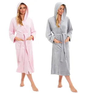 Women's Luxurious Velour Hooded Bathrobe Soft Touch Stretch Loungewear Elegant Comfort by Daisy Dreamer