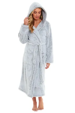 Women's Shimmer Grey Luxurious Velvet Fleece Hooded Dressing Gown for Ultimate Comfort by Daisy Dreamer