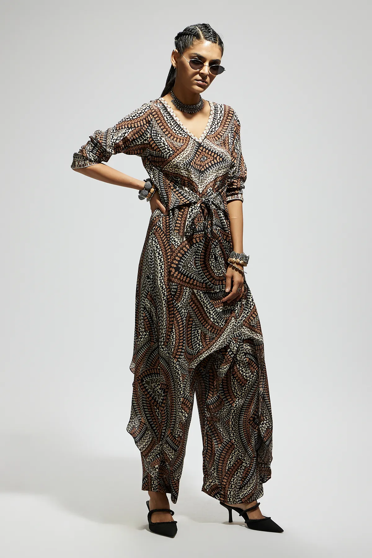 Zentangle Print Front Tie up Tunic