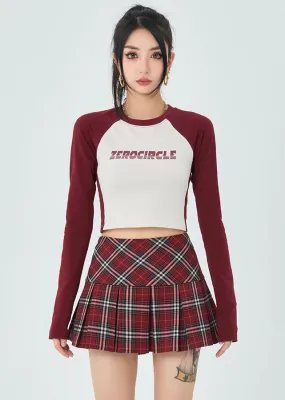 ZEROCIRCLE Patchwork Long Sleeve Casual Cropped Top