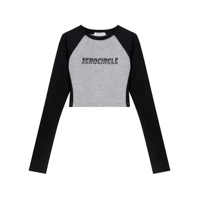 ZEROCIRCLE Patchwork Long Sleeve Casual Cropped Top